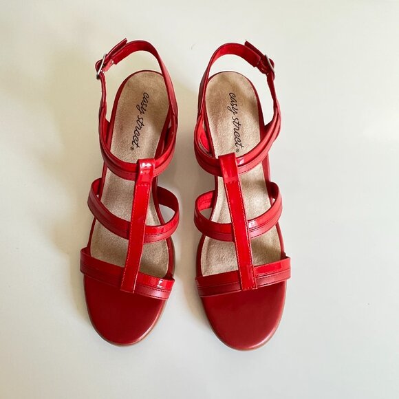 EASY STREET "Fiesta" Heeled Sandal Shoes - Size 7 WW - Red - Picture 6 of 6